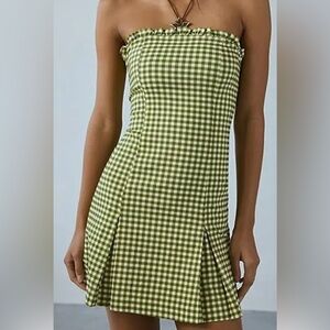 UO Margot strapless green plaid gingham mini dress NWOT